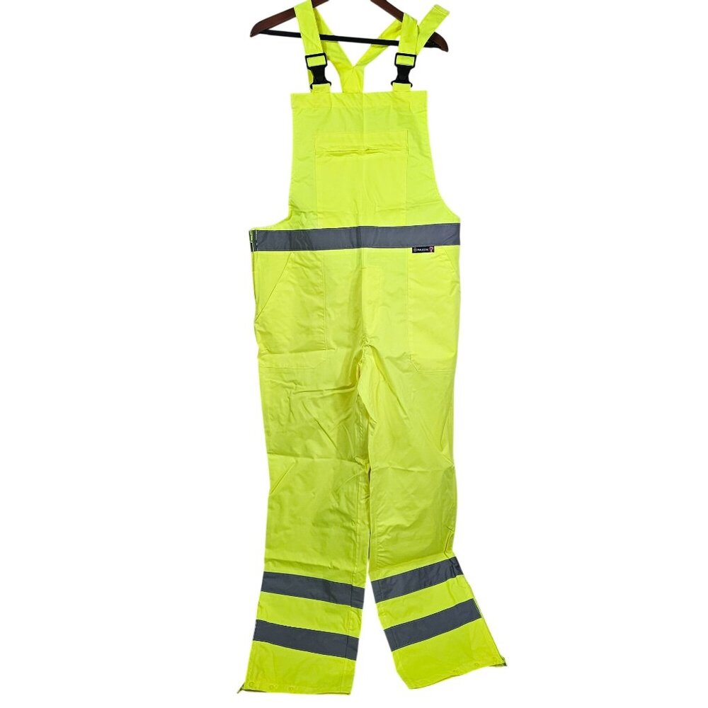 Majestic High-Visibility Yellow Safety Overalls Sz L Reflective Adjustable‎ NWOT